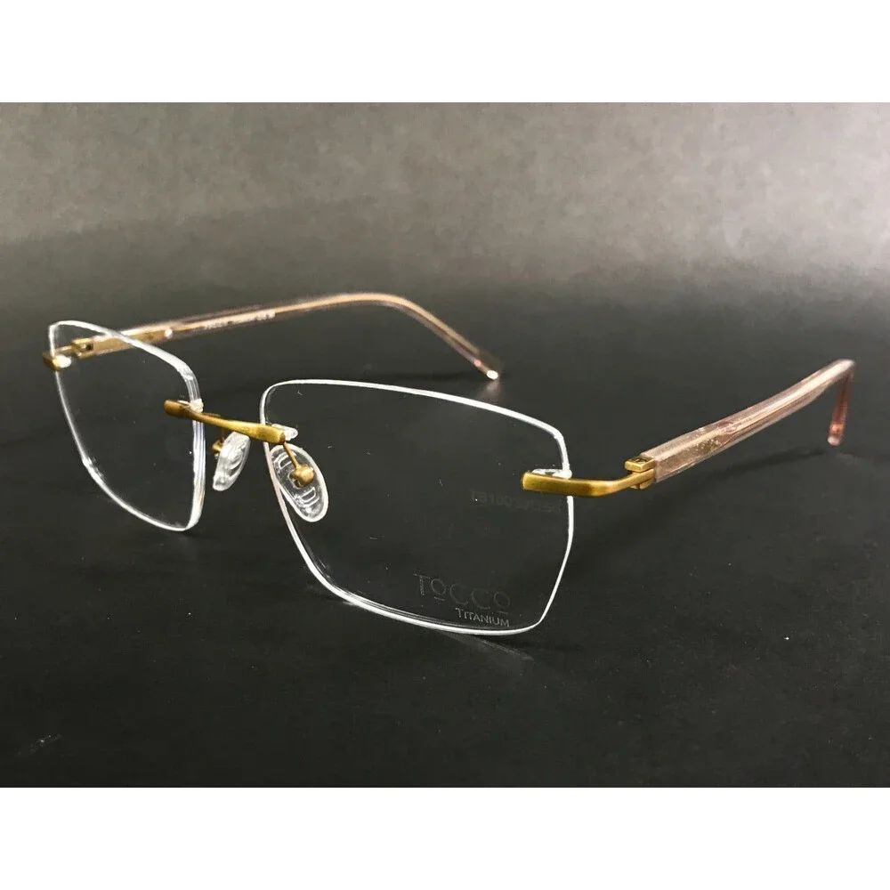 Tocco Eyeglasses Frames BETA 100 COL 39 SAND Gold Rectangle Titanium 55-17-145